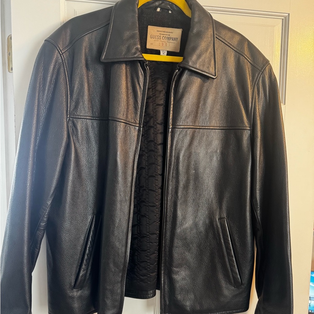 Guess Black Leather Jacket for Men